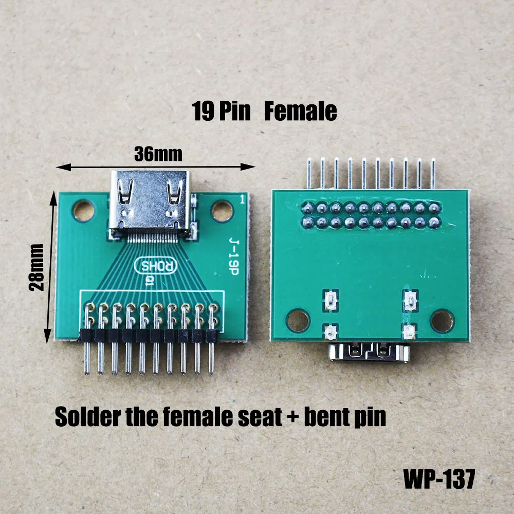 

1pcs Gold-Plated HDMI-Compatible A Type 19Pin PCB Board Bond Wires Seals Socket Connector Female Seat Straight Bend Feet WP-137