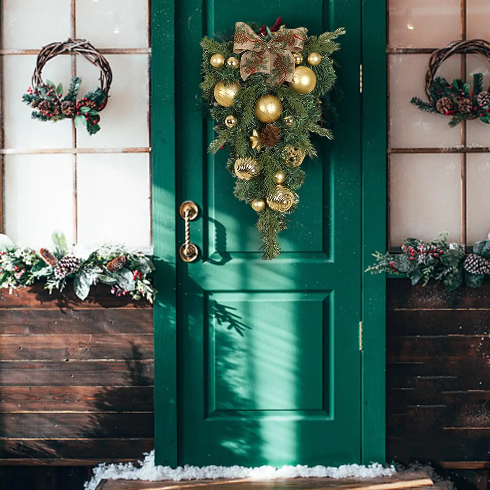 

20 inch Christmas Teardrop Swag Door Wreath Artificial Teardrop Decoration for Window Outdoor Indoor Festival Decor