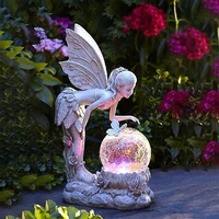 resin angel figure sculpture solar led fairy night lamp flower fairy solar decor lamp girl statue outdoor garden decoration