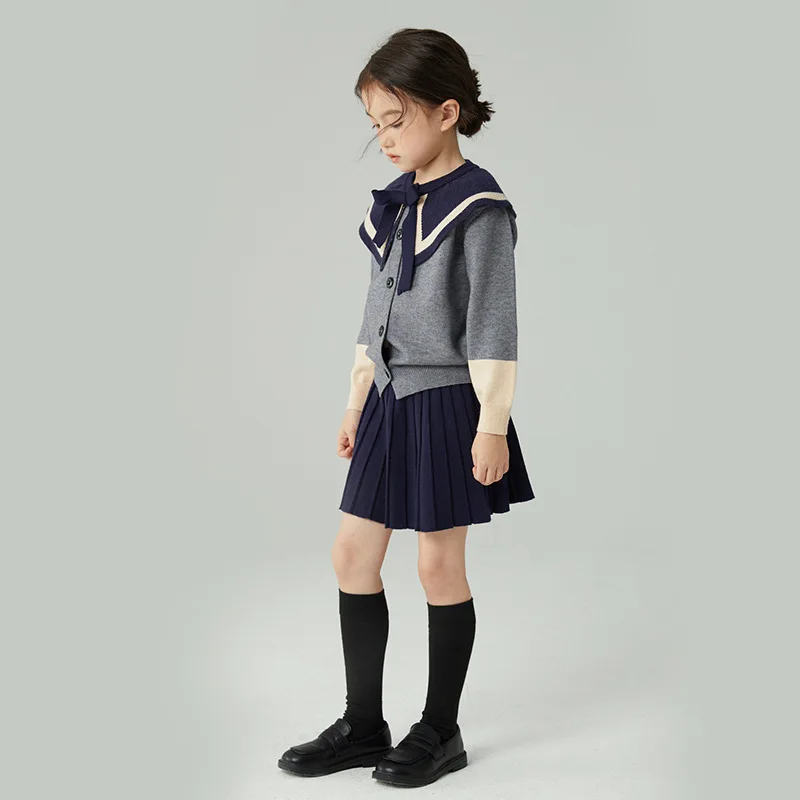 

Fashion Kids Girls Clothes Set Spring Autumn Children Cardigan Outwear+Skirt Sets Vintage Preppy Style Outfits Suit for 2-15 Y