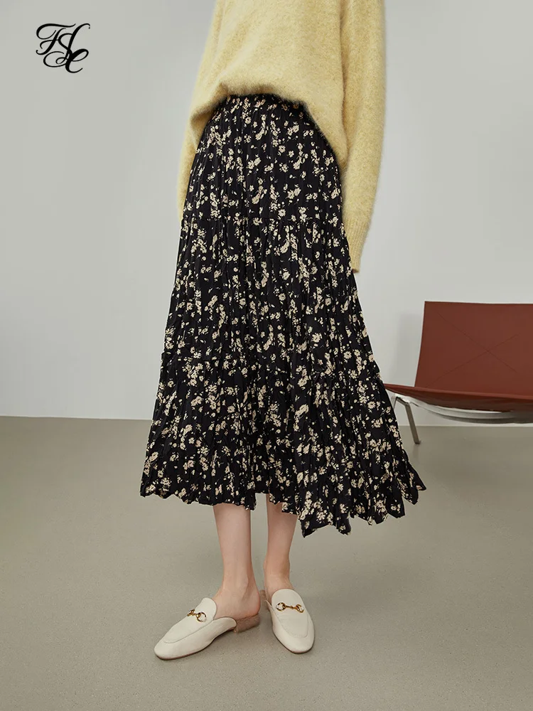 

Женская юбка с цветочным принтом fansilзанен, длинная юбка в ретро-стиле из крепа с эластичным поясом и высокой талией, для зимы