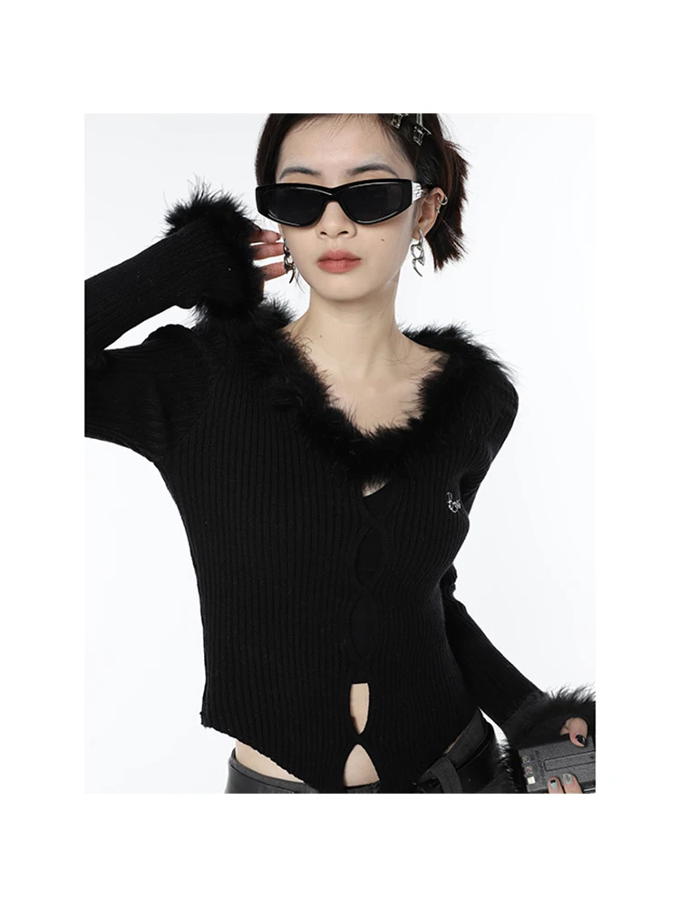 

Knitwear Women's Autumn Short Inner Long-Sleeved Bottoming Gentle Style Top Hollow-out Design Niche Waist-Tight Embroidered