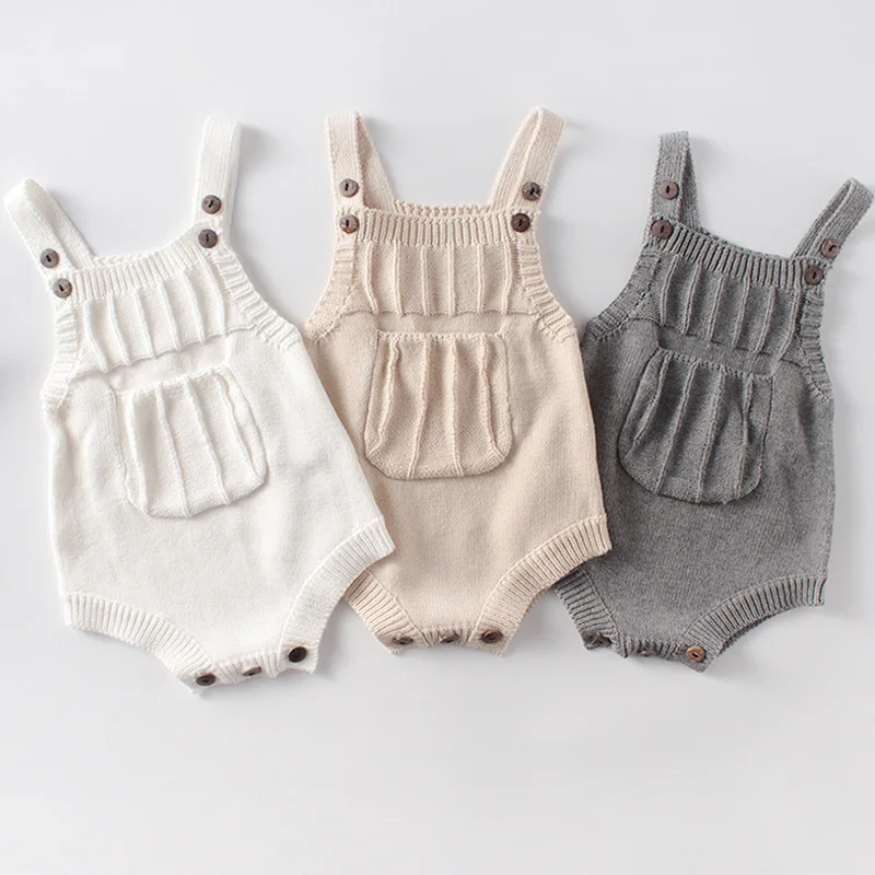 

Baby Rompers Solid color pocket Sleeveless Knitted Jumpsuit Newborn Boys Girls Romper Outfits Clothes Spring Autumn 0-24M