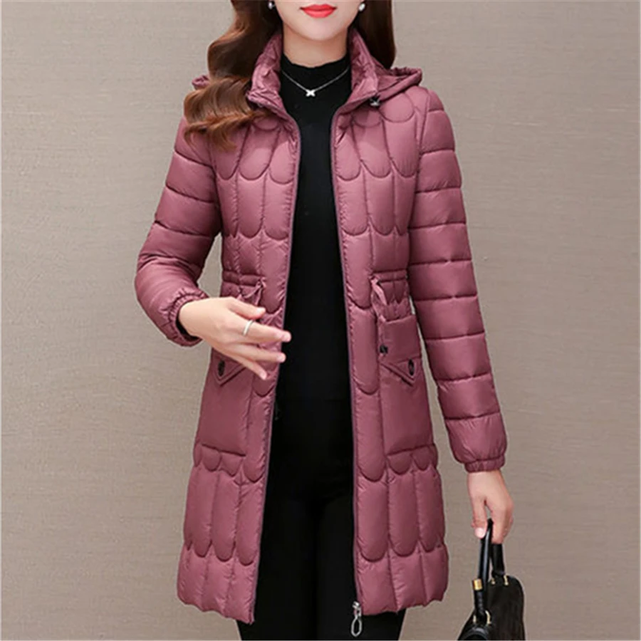 Winter Oversized 6XL Hooded Cotton Padded Slim Coat Mid-length Women Warm Thick Overcoat Basic Solid Outwear Snow Wear Parkas