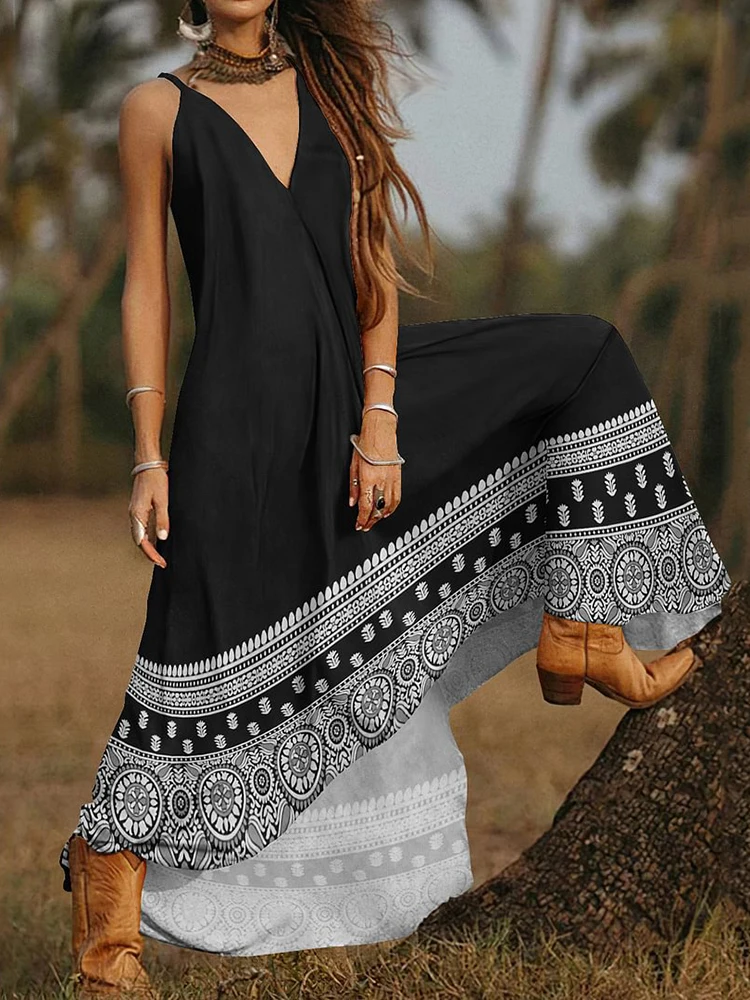 

Женское свободное платье макси без рукавов с V-образным вырезом, уличная одежда, повседневные платья с открытой спиной и принтом, женское повседневное ТРАПЕЦИЕВИДНОЕ длинное платье на весну и лето