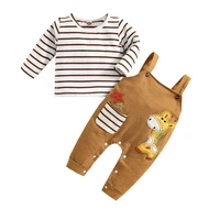 newborn baby boy clothes set newborn striped top cartoon suspender shorts cotton overalls for toddler clothing male 2 pcs