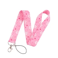 cartoon cute kawaii pink stars neck strap keychain lanyard id card badge holder keycord diy hang rope mobile phone accessories