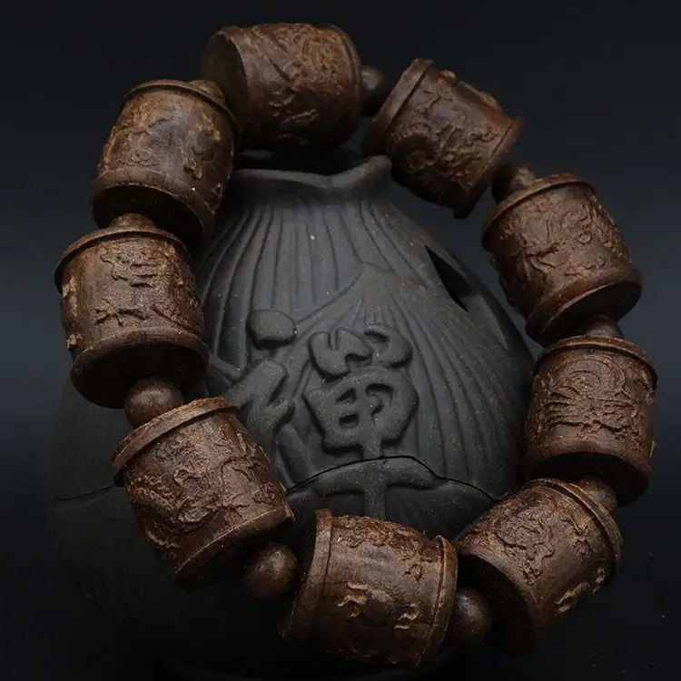 Crafts Natural Agarwood Bracelet Blackwood Carved Dragon Beads Beads Bracelet Gift Bead Accessories Bracelet for Men and Women