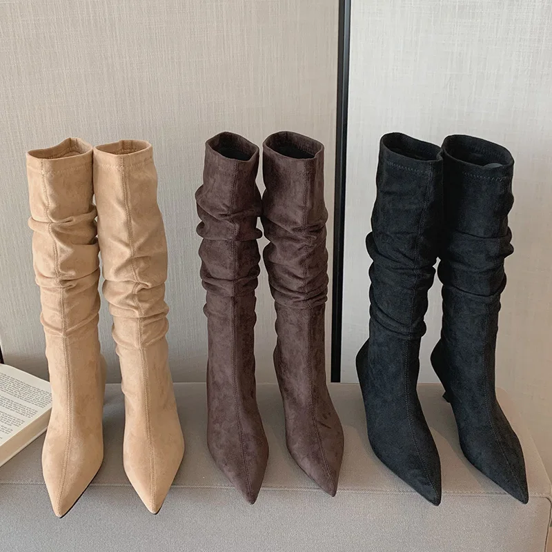 

Knee High Modern Boots For Women Pumps 2022 Autumn New Ladies Female Shoes Western Fashion Pointed Toe Rubber Boots Thin Heels
