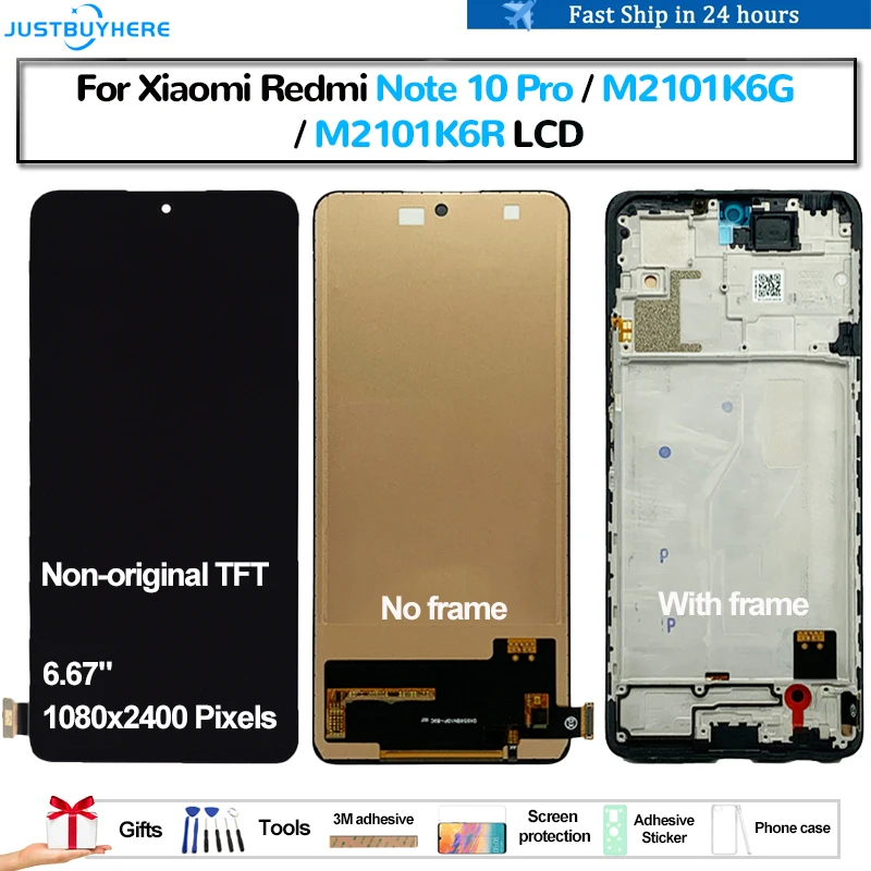 

TFT For Xiaomi Redmi Note 10 Pro M2101K6G M2101K6R Pantalla lcd Display Touch Panel Screen Digitizer Assembly Replacement Parts