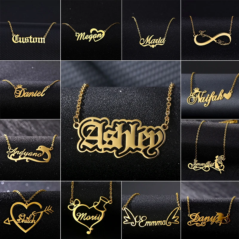 

Custom Name Necklaces Stainless Steel Gold Nameplate Personalized Necklace Pendant for Women Men Customized Jewelry Gifts