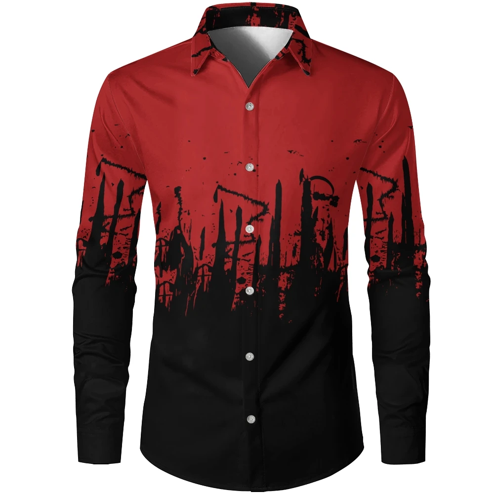 

Hawaii Spring New Red 3d Digital Splash Ink Printing Men'S Lapel Button Shirt Casual And Comfortable Long-Sleeved Cardigan