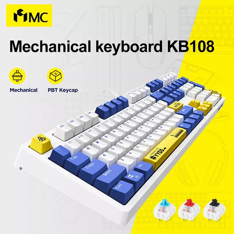 

MC KB108 Mechanical Keyboard USB 108 PBT Keycaps Red Switch Blue Switch Ergonomic Gaming Wired Computer Keyboard for Window Mac
