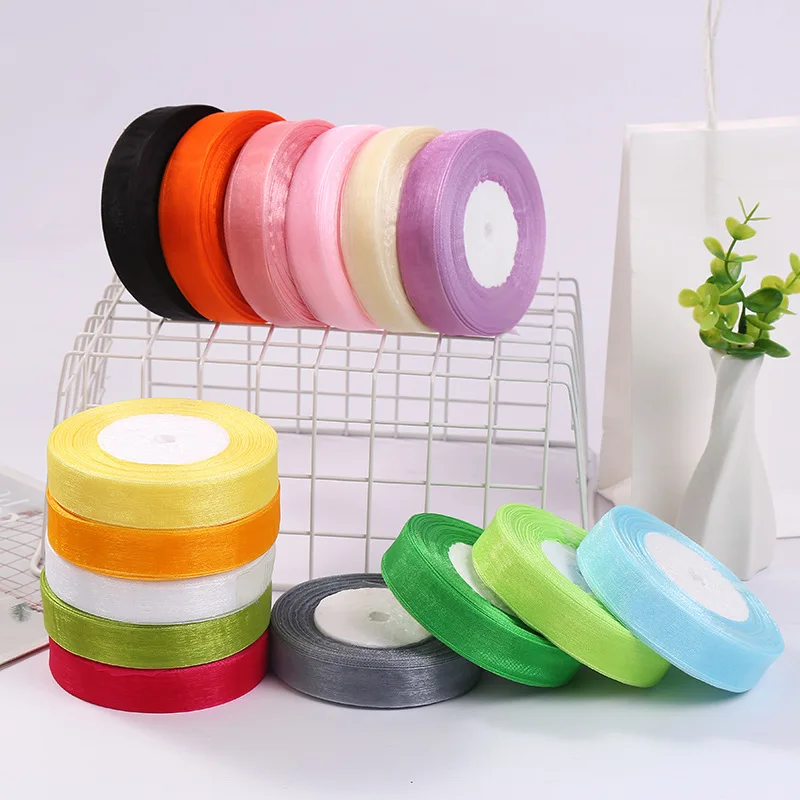 

1.5cm/2cm/2.5cm/4cm Organza Yarn ribbon 50Y/ Roll for wedding decoration Mother girls birthday gift packaging flower Wrapping