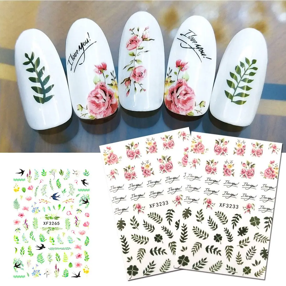 

Self Adhesive Waved Geometric Rose Flowers Transfer Stickers Shining Decals 3D Nail Sticker Nail Art Decoration