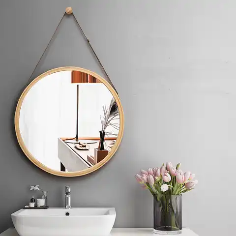 Нордическое зеркало для ванной, круглое настенное зеркало, подвесное украшение, салонный декор для ванной комнаты, безопасное взрывозащище...