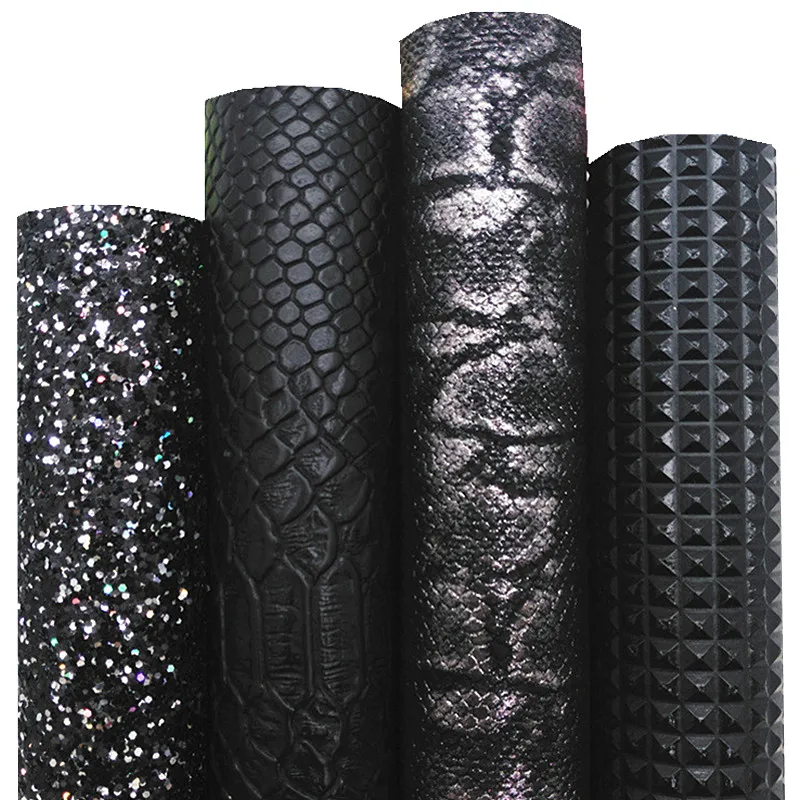 Black Glitter Leather Sheets Grids Snake Faux Leather Metallic Snake Synthetic Leather Fabric Vinyl For Bow DIY 21x29CM Q1667