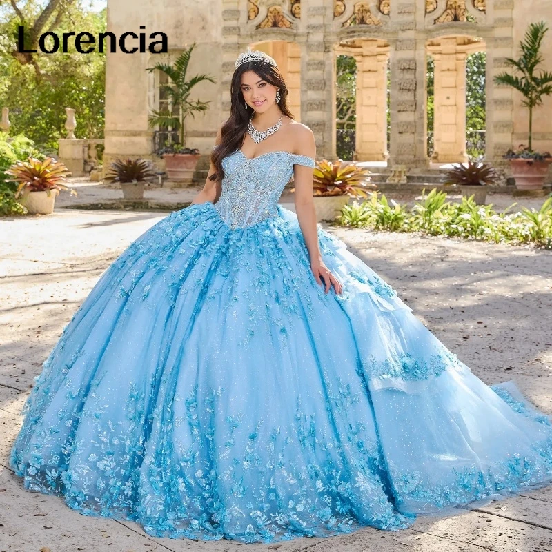 Синее платье Quinceanera по индивидуальному заказу бальное с открытыми плечами 3D