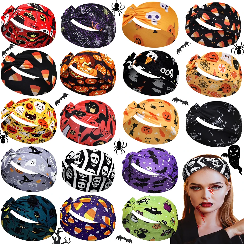 

Halloween Skull Party Spider Headband Mens Breathable Sports Hair Bands High Stretch Pumpkin WitchBat Headbands Halloween Decor