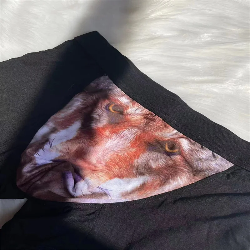 4Pcs/lot Wolf Printed Sexy Men Wolf Boxer Soft Breathable U Convex Man Boxershorts Homme Underwear Plus Size L-4XL трусы мужские