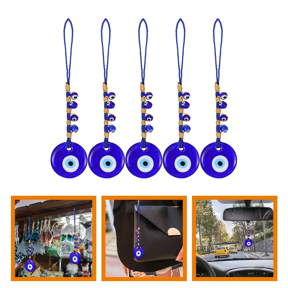 

5pcs Evil Eye Ornament Car Rear View Mirror Hanging Decor Bag Charm Evil Eye Decor