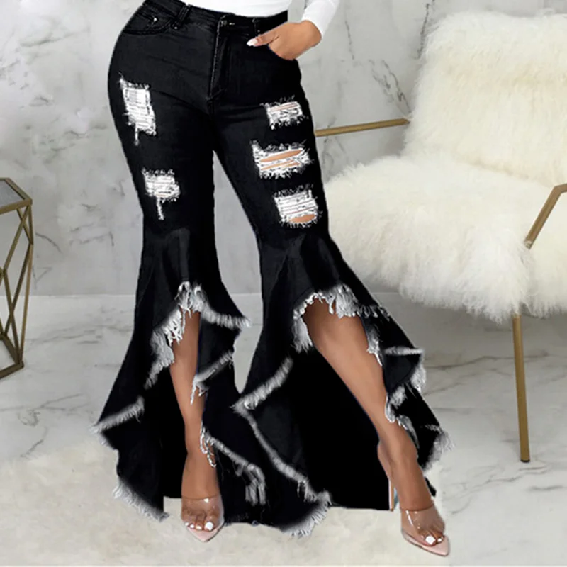 Sexy Ripped Jeans Fringe Hollow Out 