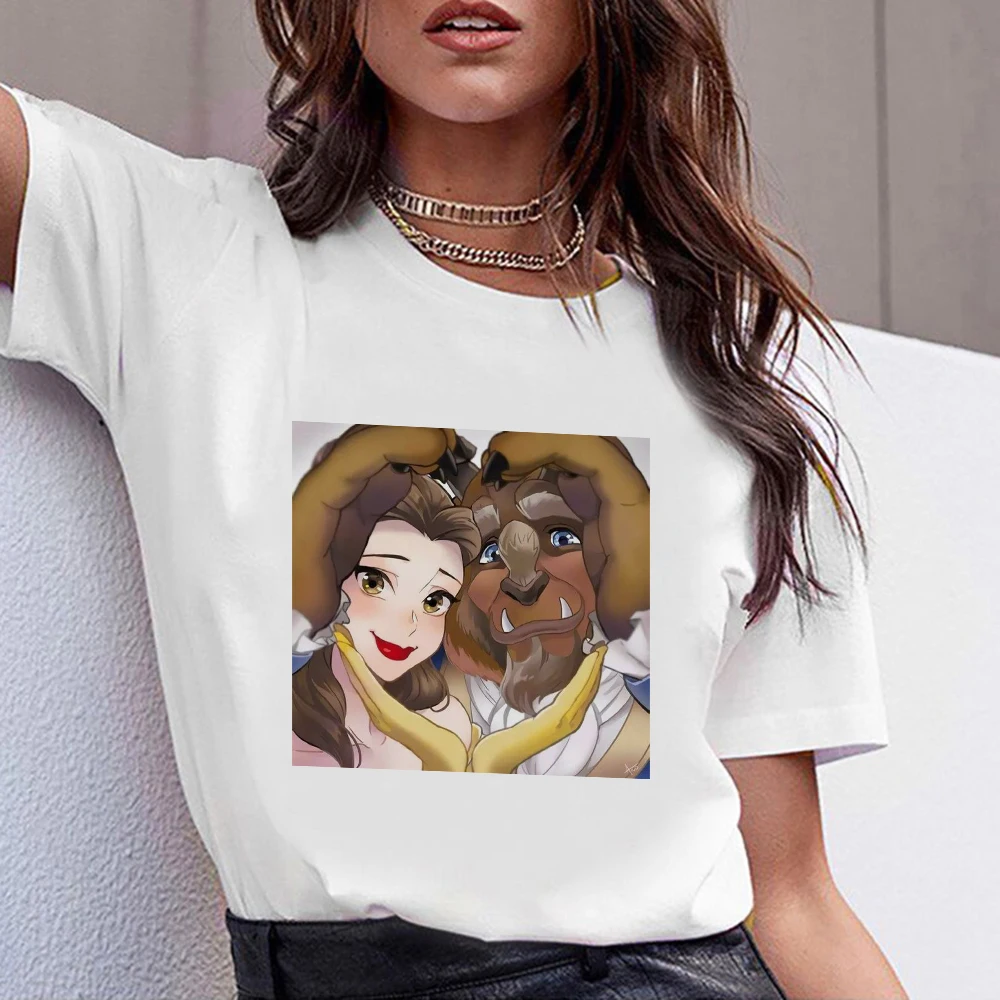 

Beauty and The Beast Disney Princesses Shirt Woman Short Sleeve Cartoon Top Usa Home Oversize T Shirts Hipster Ropa Tumblr Mujer