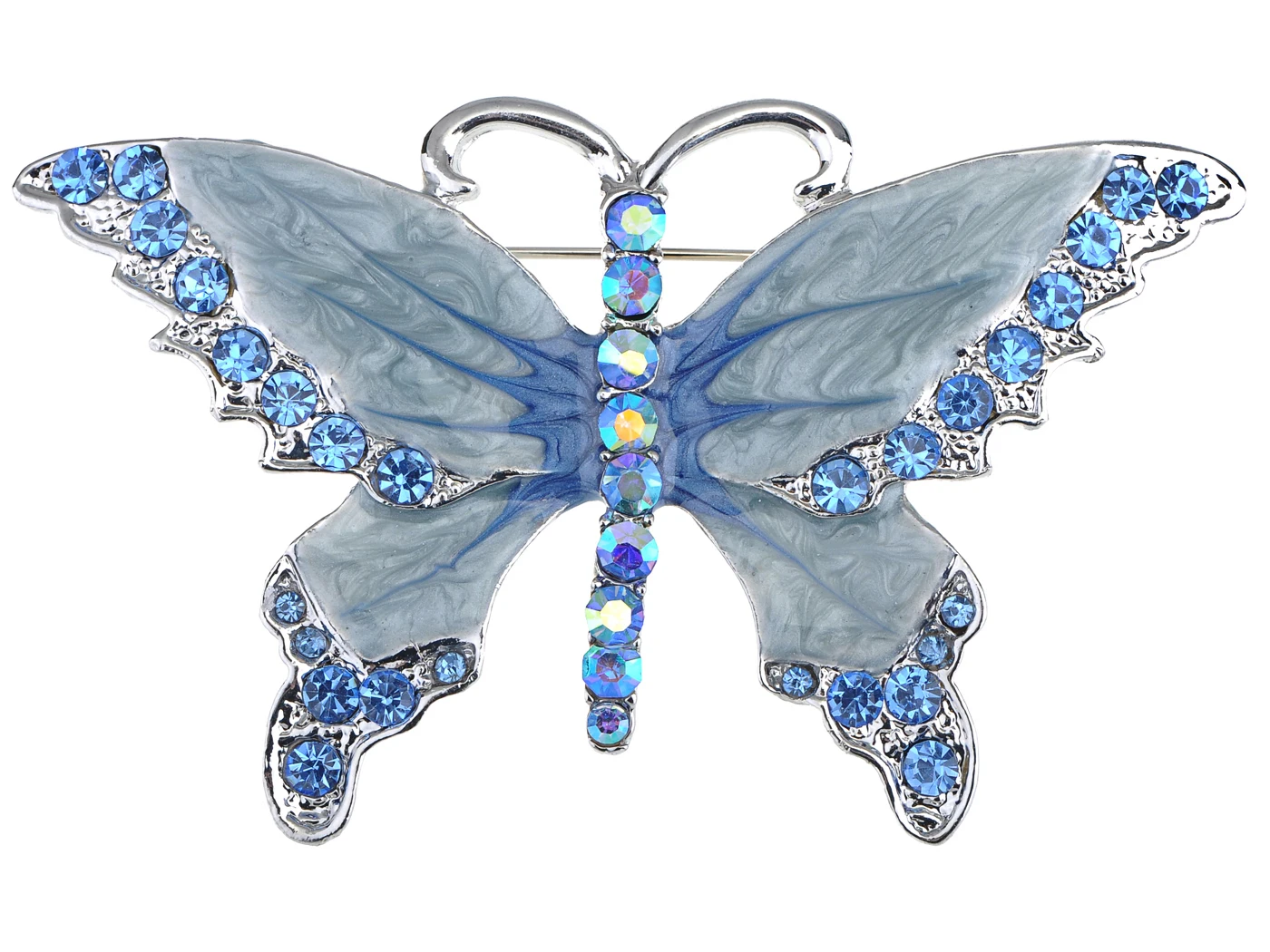 

Серебристый цвет, Aurora Borealis сапфировый синий кристалл разразы эмалированная брошь с бабочкой Pin