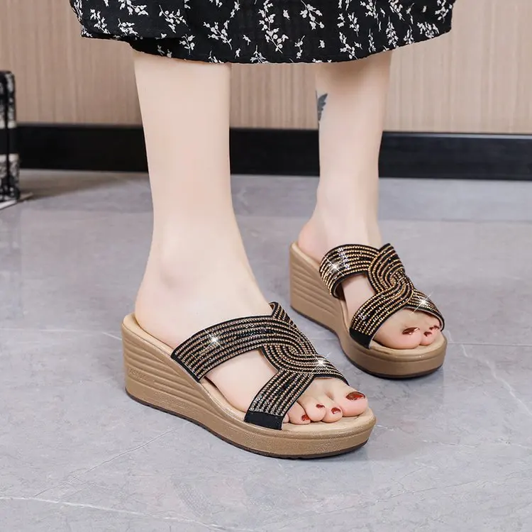 

Летние женские тапочки на танкетке на толстой подошве 2023, Модные Простые Женские Повседневные тапочки, женская обувь