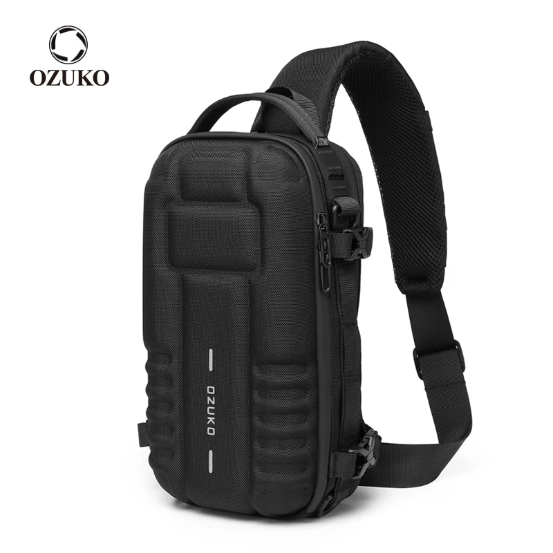 Нагрудная сумка OZUKO с твердым корпусом для мужчин, Спортивная Многофункциональная вместительная Водонепроницаемая уличная тактическая Сумочка на плечо