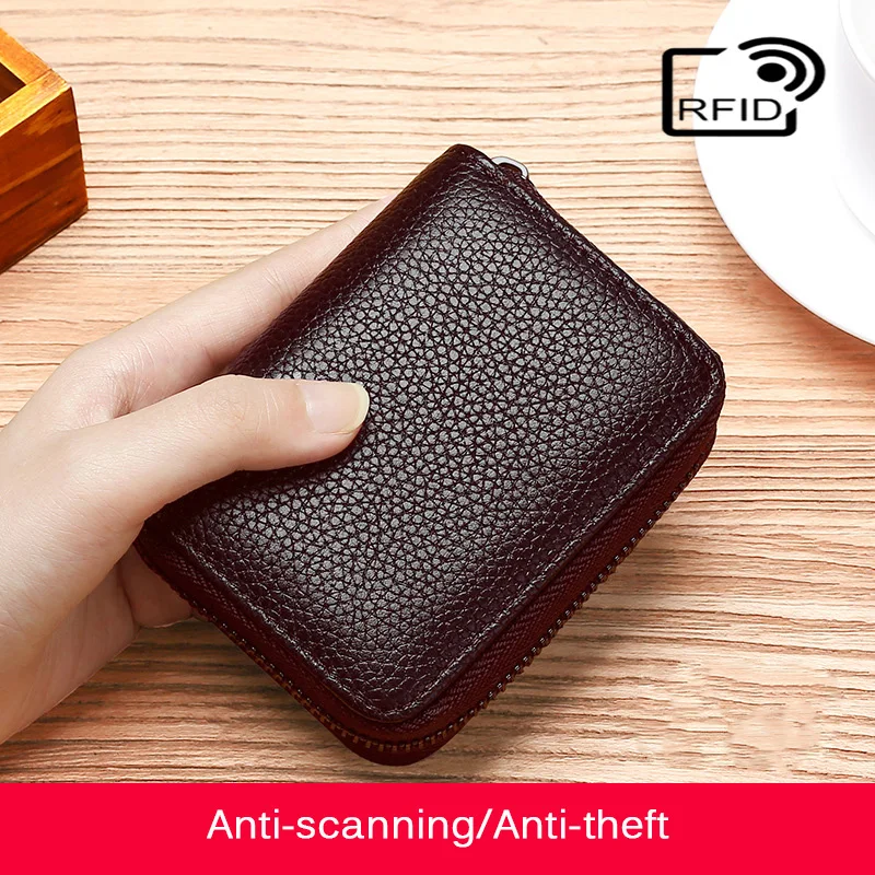 20 Slots Genuine Leather Card Holder Unisex Cowhide Card Bags For Business Credit ID Cards Driving License RFID Anti-scanning