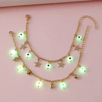 2pcsset luminous star bead pendant anklet for girls teens kids adjustable summer beach alloy chain anklet jewelry gift