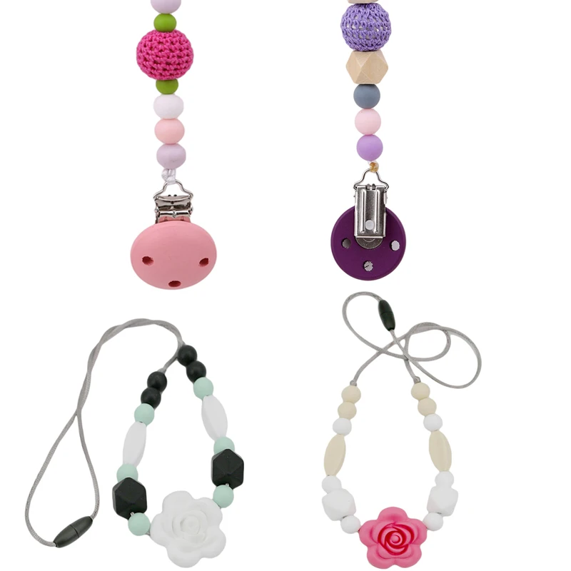 

Baby Pacifier Clip Pacifier Chain Wooden Hand Made Cute Colourful Beads/Necklace Silicon Dummy Clip Baby Soother Holder