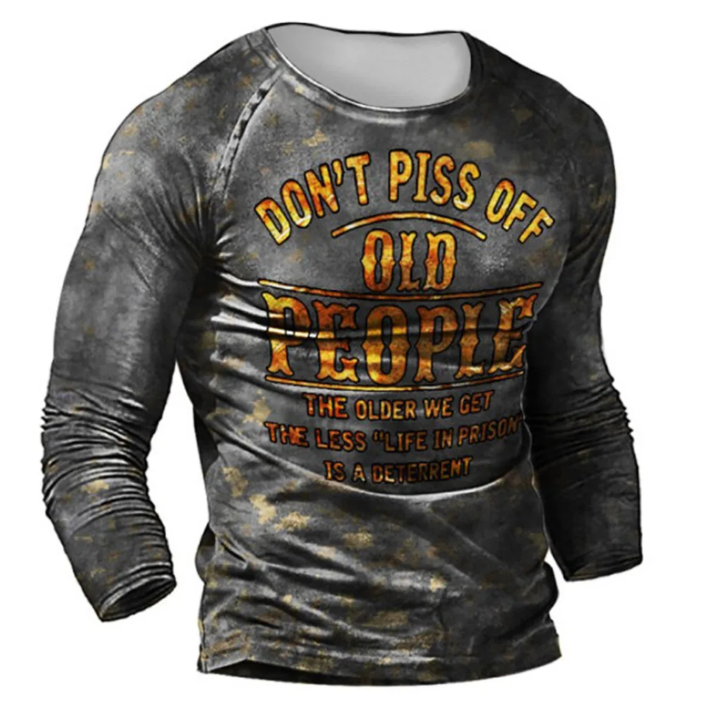 

Fashion Vintage 3D Letters Printed Men's T-shirt Oversized Long Sleeve Spring Autumn Loose Round Neck Tops Tees Men Camiseta 5XL