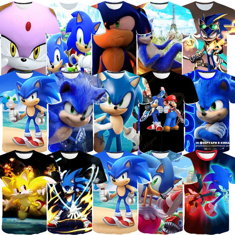 

Men Anime Sleeve Sonic Hedgehog Japanese Manga T-shirt Cartoon Sonic Graphic Tees Summer Tops Male