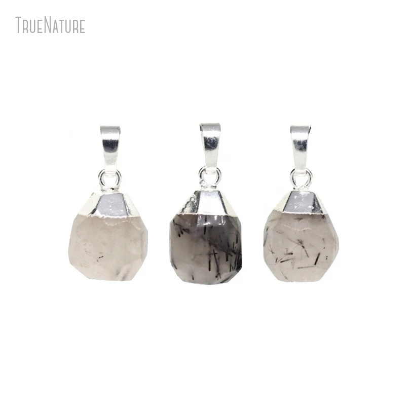 

10Pcs Wholesale Jewelry Chunky Teardrop Drop Shape Faceted Silver Color Tourmalinated Quartz Pendant