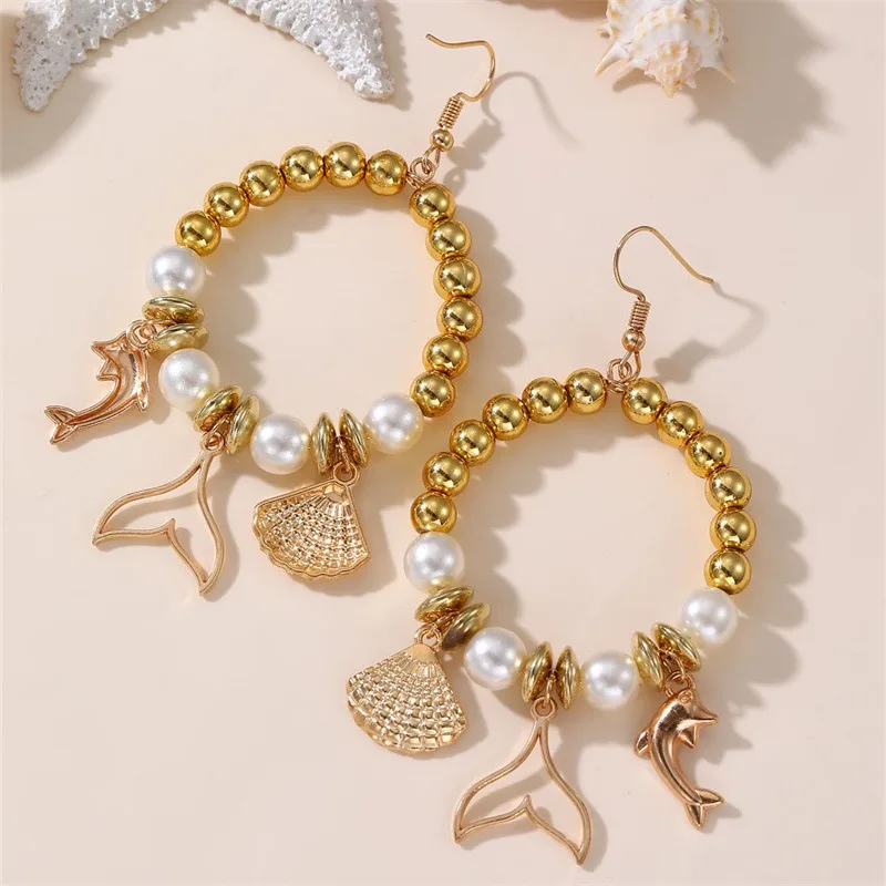 Женские серьги с поп-жемчугом Marine Life в богемном стиле пляжный сезон женские