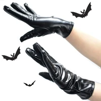 new black gothic artificial leather full finger gloves theatrical punk hip hop driving motorcycle party women cosplay mittens