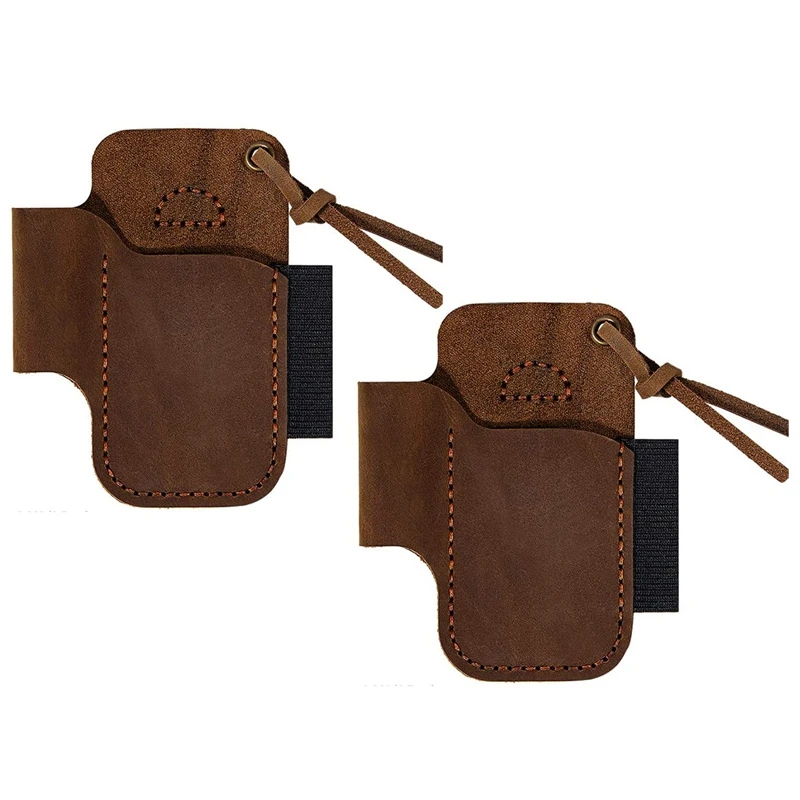 

2X Handmade Leather Sheath Folding Knife Flashlight Holder EDC Tool Brown