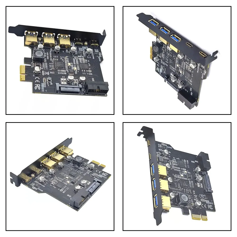 USB-карта расширения USB 3.2 Gen1 5Gbps с 2 портами USB-C, 3 портами USB-A и 19-контактным внутренним разъемом для настольных компьютеров (art.: 3920d9cb596ee) - 3920d9cb596ee