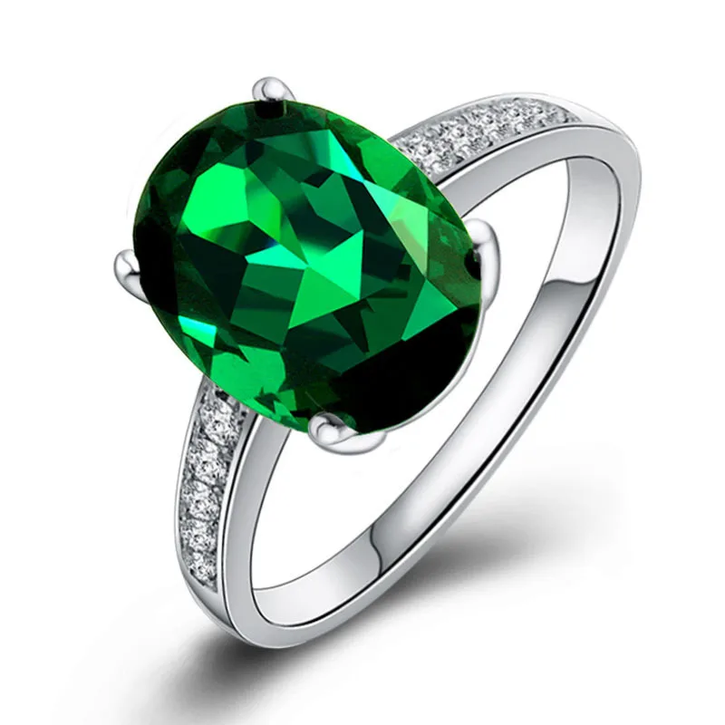 

Emerald Ring 925 Silver Plated Pakpa Carat Colored Gemstone Tourmaline Ring 18k White Gold Plated Women's Ring