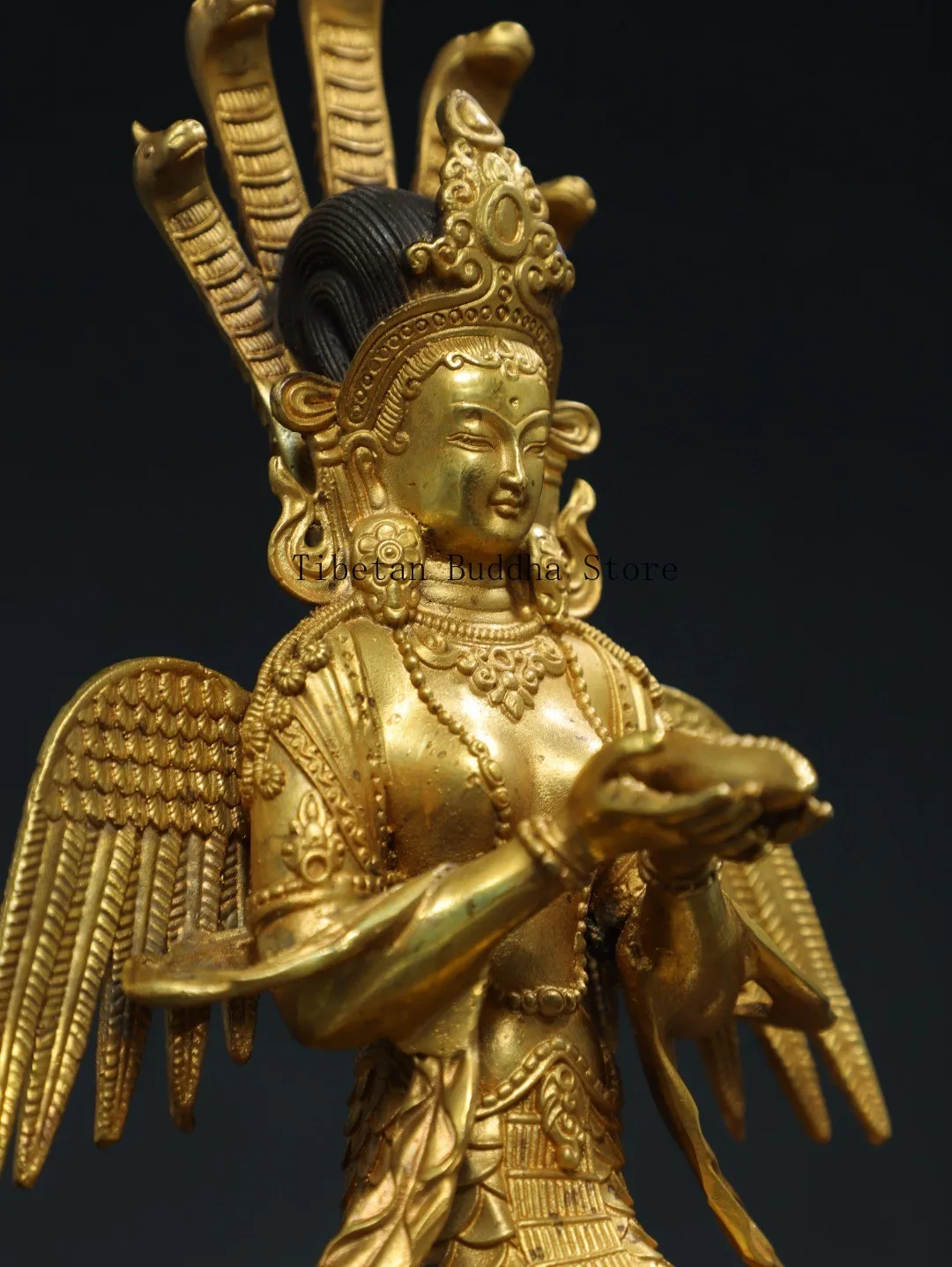 Тибетский Старый Бронзовый Будда Медь Позолоченный Дракон Дерево Бодхисаттва