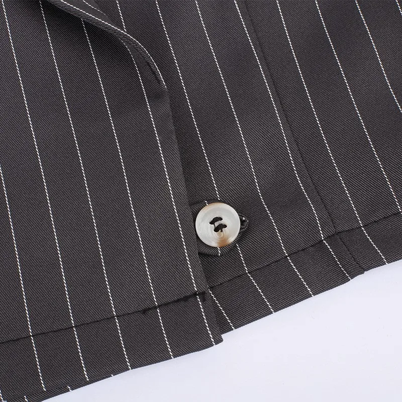 2021 Spring Autumn New Fashion Grey Striped Short Blazers Single-button Elegant Suits Women Long Sleeve Trendy Commuters Blazer