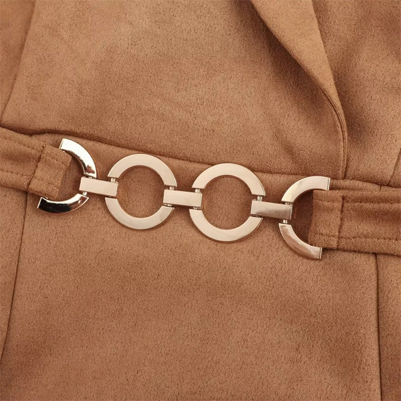 KEYANKETIAN осень/зима новое женское замшевое платье миди в стиле ретро с украшением