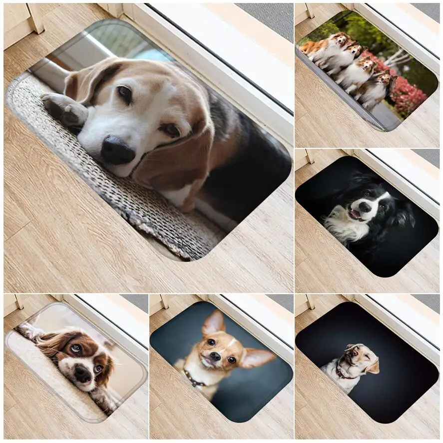 

Funny Dog Bath Mats Cute Husky Animal Pet Pattern Non-Slip Rug Doormat Outdoor Home Kitchen Living Room Floor Mat Flannel Carpet