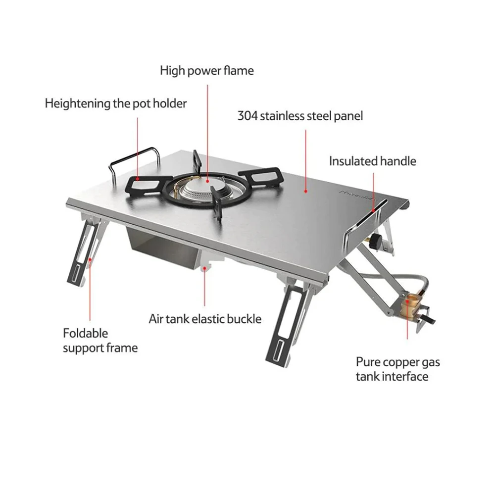 

Camping Tabletop Picnic Stove Portable Folding IGT Stove Two ways to use 4000w firepower Stainless Steel Panel Metal Knob