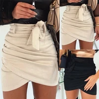 summer spring women sexy high waist bodycon mini skirts fashion ol bandage belted solid cross pencil skirt clothes high street