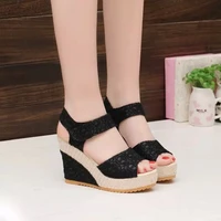 plus size 34 41 fashion women sandals 10cm heel wedges flat thick platform summer pumps for woman party shoes female high heels