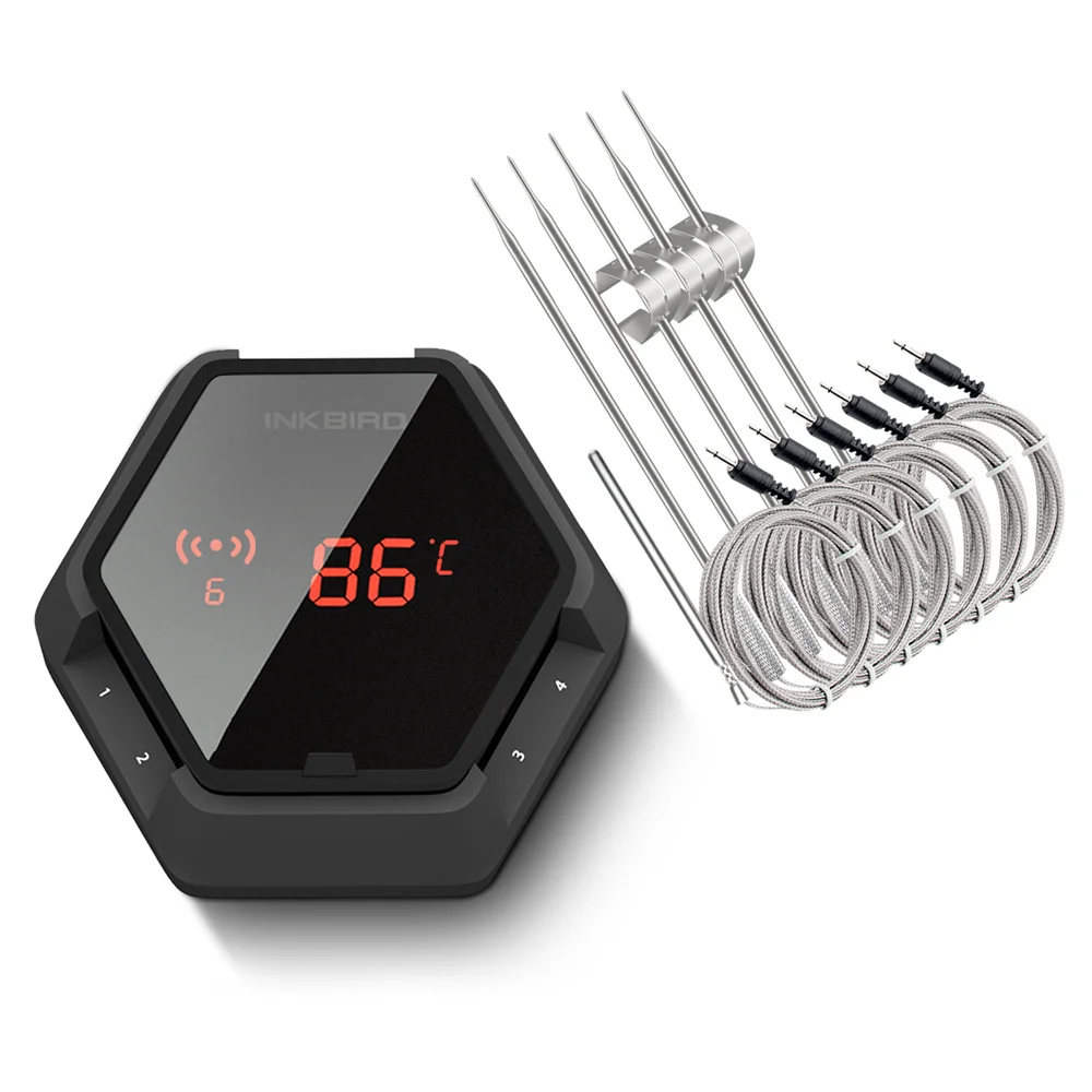 INKBIRD  Grill Thermometer IBT-6XS 150ft Bluetooth with USB Charging Cable Timer and Alarm 6 Probes Barbecue Thermometers