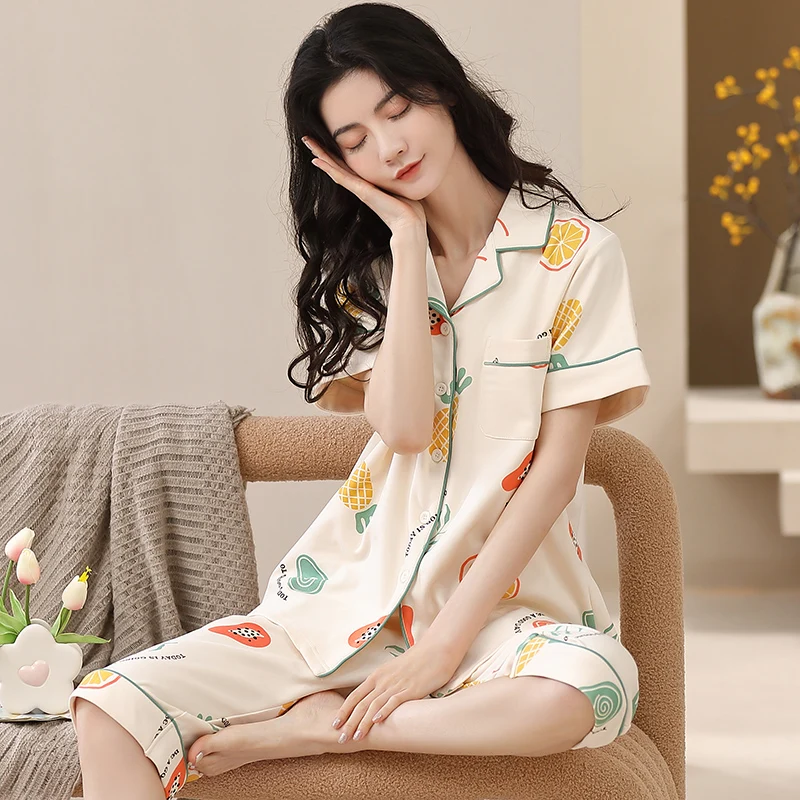 Новая Хлопковая пижама для женщин летняя одежда сна кардиган с коротким рукавом